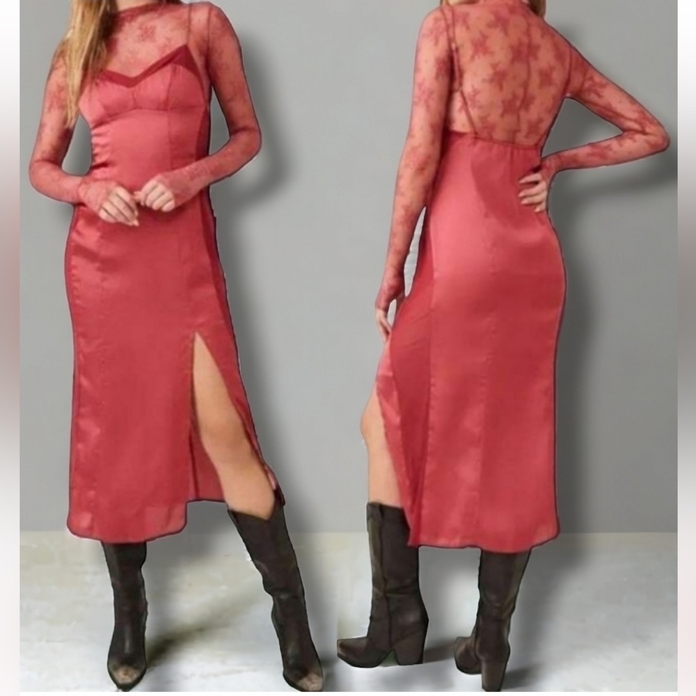 NWT  free people intimately City Cool Midi Slip Drees in Venetian Red  Size: XS